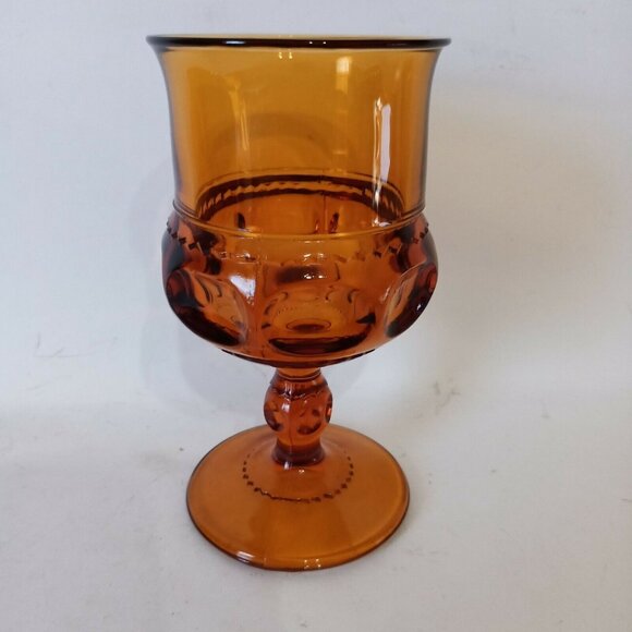 Vintage 1970s Indiana Glass Kings Crown Amber Wine Goblets Set Of 2 Retro Decor - Picture 2 of 5